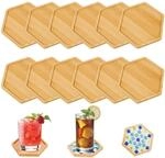 12er Set Bambus Untersetzer 10cm Sechseckig F&uuml;r Diy Basteln & Deko