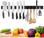 Verbesserte 60cm Magnetleiste Messer Edelstahl Schwarz 3 Haken Wandhalterung