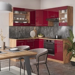 Vicco - Eckk&uuml;che Fame-line, Bordeaux Hochglanz/goldkraft Eiche, 160 X 60 Cm Ohne