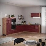 Eckk&uuml;che Fame-line, Bordeaux Hochglanz/goldkraft Eiche, 327 X 227 Cm Ohne