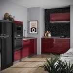 K&uuml;chenzeile Fame-line, Bordeaux Hochglanz/anthrazit, 340 Cm, Ap Anthrazit, Vicco