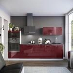K&uuml;chenzeile Fame-line, Bordeaux Hochglanz/wei&szlig;, 280 Cm, Ap Marmor, Vicco