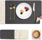 Platzsets Abwaschbar Lederoptik 6er Set, Doppelseitig, Rutschfest, Grau...