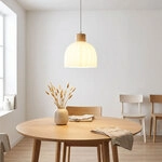 Led H&auml;ngeleuchte Pendellampe Esszimmerlampe H&ouml;henverstellbar Wei&szlig; Holz H 120...