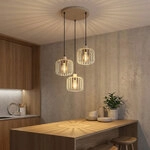 Led H&auml;ngeleuchte H&auml;ngelampe Esszimmerlampe 3-flammig Beige Metall &Oslash; 44 Cm