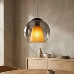 Led Pendelleuchte H&auml;ngelampe Esszimmerlampe Glas Rauchfarben Schwarz H 120 Cm