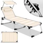 Sonnenliege Mit Dach Und Kopfkissen Beige - Premium Polsterung Gartenliege...