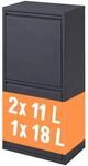 Relaxdays M&uuml;lleimer, 3 F&auml;cher, 18l, 2x 11l, Aufklappbar, Entnehmbare Inneneimer,