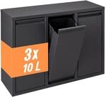 Relaxdays M&uuml;lleimer, 3 F&auml;cher, 3x10 L, Aufklappbar, Entnehmbare Inneneimer, Metall,