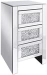 Nachttisch Silber Glas 3 Schubladen Verspiegelt Griffe In Diamantform