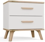 Olympo 2s Nachttisch, Wei&szlig; Eiche, Artisan, 2 Schubladen, Schlafzimmertisch