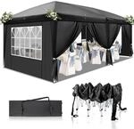 Faltpavillon 3x6m Schwarz, Wasserdicht, Uv-schutz 50+, 6 Seitenteile