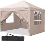 Faltpavillon 2x2m Wasserdicht Mit Seitenw&auml;nden, Uv-schutz 50+, Stahlrahmen, Beige