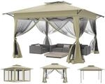 Faltpavillon 4x4m Mit Moskitonetz, Uv-schutz, H&ouml;henverstellbar, Khaki