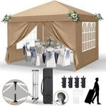 Faltpavillon 3x3m, Wasserdicht, Uv-schutz 50+, Mit 4 Seitenteilen, Khaki