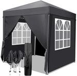 Faltpavillon 2x2m Grau, Wasserdicht, H&ouml;henverstellbar, Mit 4 Seitenteilen