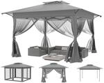 Faltpavillon 4x4m Mit Moskitonetz, Uv-schutz, H&ouml;henverstellbar, Grau