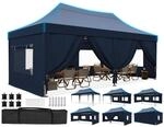 Faltpavillon 3x6m Wasserdicht Mit Seitenw&auml;nden, Uv-schutz, Stahlrahmen, Blau