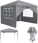 Faltpavillon 2.5x2.5m Grau Wasserdicht Mit 4 Seitenteilen Und Fenstern