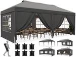 Faltpavillon 3x6m Mit 6 Seitenw&auml;nden, Uv-schutz 50+, Stahlrahmen, Grau