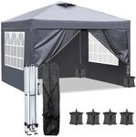 Faltpavillon 3x3m Anthrazit, Wasserdicht, H&ouml;henverstellbar, Mit 4 Seitenw&auml;nden