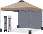 Faltpavillon 2,5x2,5m Mit Seitenwand Khaki, Pop-up Festzelt Mit Bel&uuml;ftung, Uv-schutz