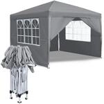 Faltpavillon 3x3m Grau Mit 4 Fenstern, Wasserdicht, Uv-schutz, F&uuml;r Garten &...