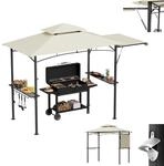 Grillpavillon Mit Seitenmarkise, Doppeldach, Ablagen & Haken, Beige
