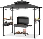 Grillpavillon 244x138cm Mit Bartresen, Stauraum Und Uv-schutz, Grau