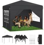 Pop-up Pavillon 3x3m Anthrazit Mit Seitenw&auml;nden, 3-fach H&ouml;henverstellung