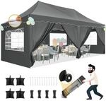 Faltpavillon 3x6m Grau Wasserdicht Uv50+ Mit 6 Seitenw&auml;nden & Sands&auml;cken