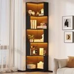 L-f&ouml;rmiges Eckregal 63,5 X 45 X 175 Cm Aus Schwarzem Mdf Mit Led-leisten Und