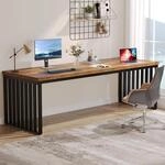 180cm Schreibtisch Mit Metallgestell, Arbeitsstation F&uuml;r Home Office, Braun