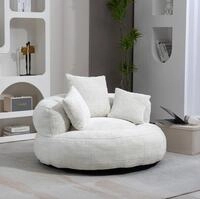 Beiger Chenille-sitzsack-sessel Mit Hoher R&uuml;ckenlehne Und 3 Kissen Okwish