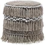 Beliani - Pouf Beige Baumwolle Mit Fransen Rund Boho-stil