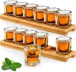 Schnapsgl&auml;ser-set Mit 12 Gl&auml;sern Und 2 Holztabletts, 60 Ml, Kristallglas