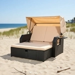 Mucola - Polyrattan Bett In Schwarz Inkl. Sonnendach Rattan Sofa Gartenliege