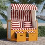 Strandkorb Mit Kissen Poly Rattan Und Massivholz Rot & Wei&szlig; Vidaxl