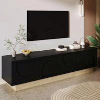 Moderner Tv-schrank In Schwarz Mit Holzmaserung, 175 Cm, Okwish