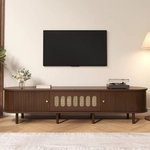 Rattan-tv-m&ouml;bel Mit 1 Tambourt&uuml;r, Aus Mdf In Dunkelnussbaumoptik, 180x40x40 Cm