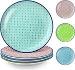 Porzellan Speiseteller 4er Set Bunt, 26cm Flachteller Mit Muster, Mikrowellengeeignet