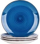 Speiseteller Steingut 4er Set, Handbemalt, Marokko Stil, 27cm, Dunkelblau