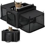Transportbox Katze & Hund Faltbar Mit Seitenerweiterung, Atmungsaktiv,...