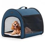 Faltbare Hundebox M Blau Mit Pl&uuml;schkissen Und Aufbewahrungstasche