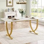 Moderner Esstisch Kunstmarmor Wei&szlig; & Gold F&uuml;r 4 Personen 160x80cm