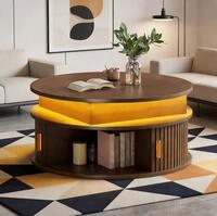 Couchtisch 75x75x52 Cm, H&ouml;henverstellbar, Mit Led Lichtleiste Und Stauraum,...