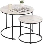 Relaxdays Satztisch, 2er Set, 2 Gr&ouml;&szlig;en, Marmoroptik, Metall, Runde Beistelltische,