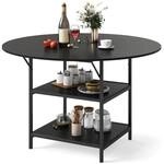 Runder Esstisch 120cm Mit 2 Ablagen, F&uuml;r 4-6 Personen, Schwarz
