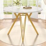 Runder Esstisch 100cm Marmor-optik Mit Metallbeinen, Modern, Wei&szlig;