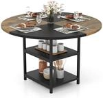 Runder Esstisch Mit 2 Regalen F&uuml;r 4-6 Personen, 119cm, 2-farbig, Rustikal